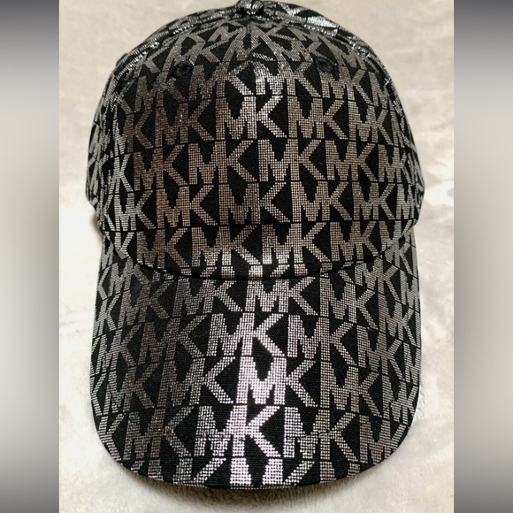 Michael Kors Monogrammed Black & Silver Metallic Baseball Cap OS NWT - Picture 13 of 14